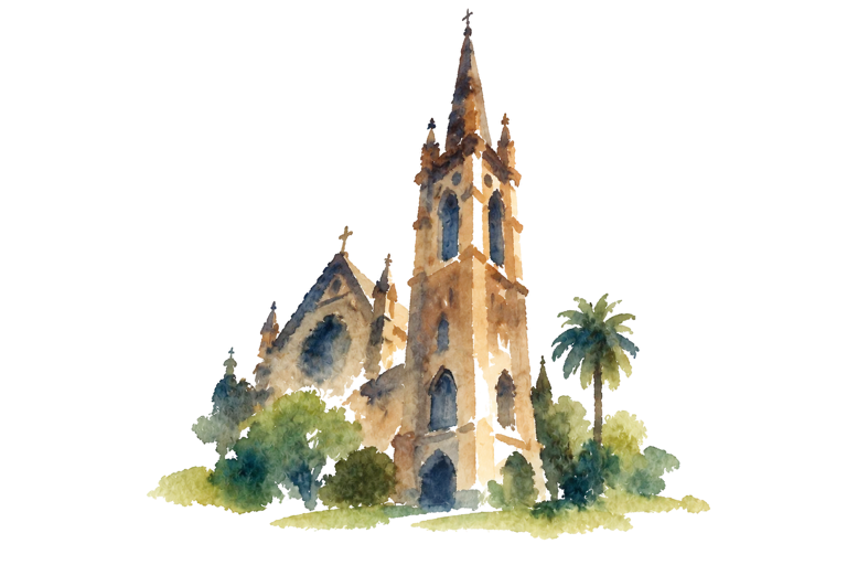 Acuarela: Iglesia de la Santa Cruz